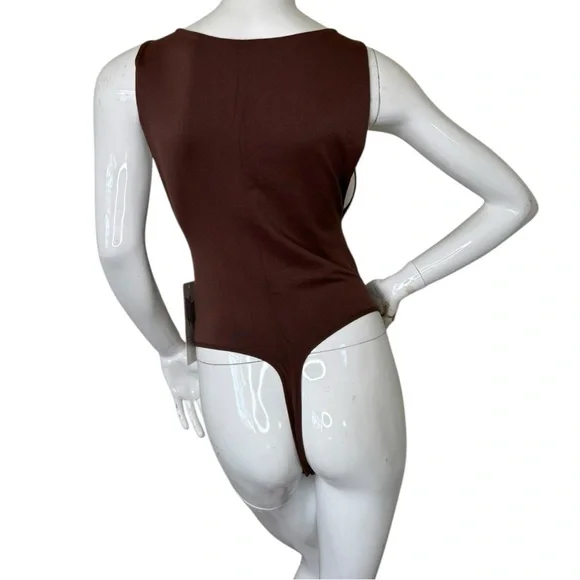 AURA Sleeveless Thong tank top Bodysuit ultra stretch deep chocolate brown L XL - Picture 6 of 17